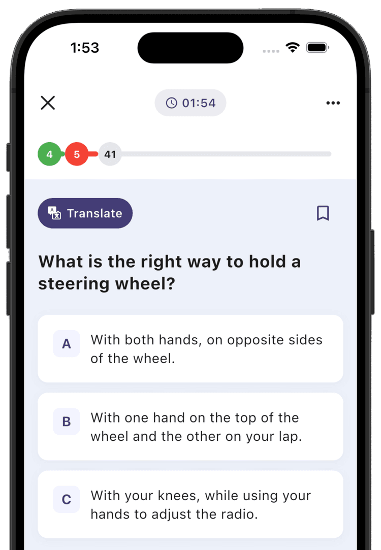 CDL Help app on mobile device showing a practice test question