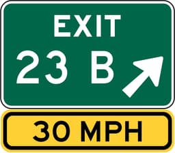 Exit Number Sign With Speed Advisory