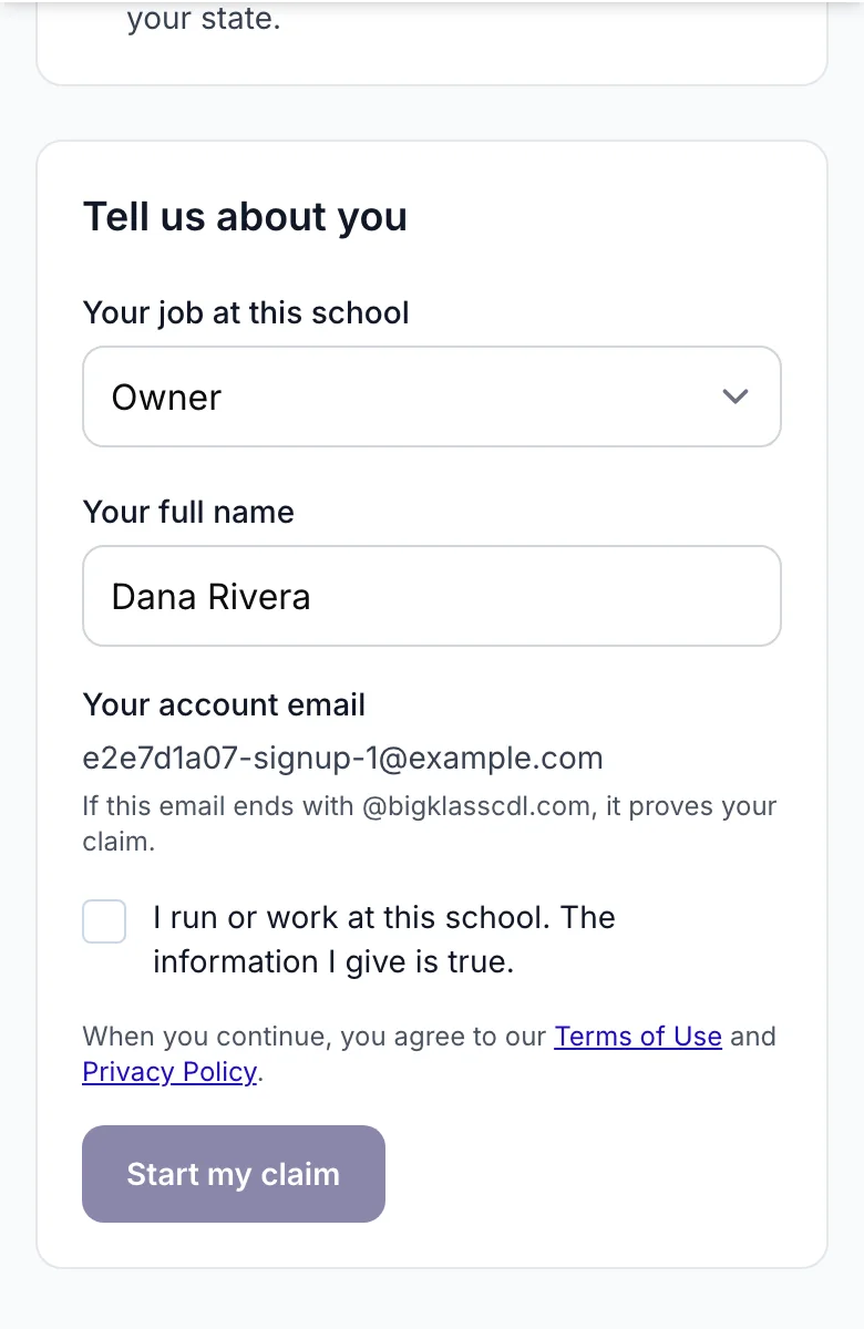 The claim form with the name, role and attestation fields marked 1, 2 and 3