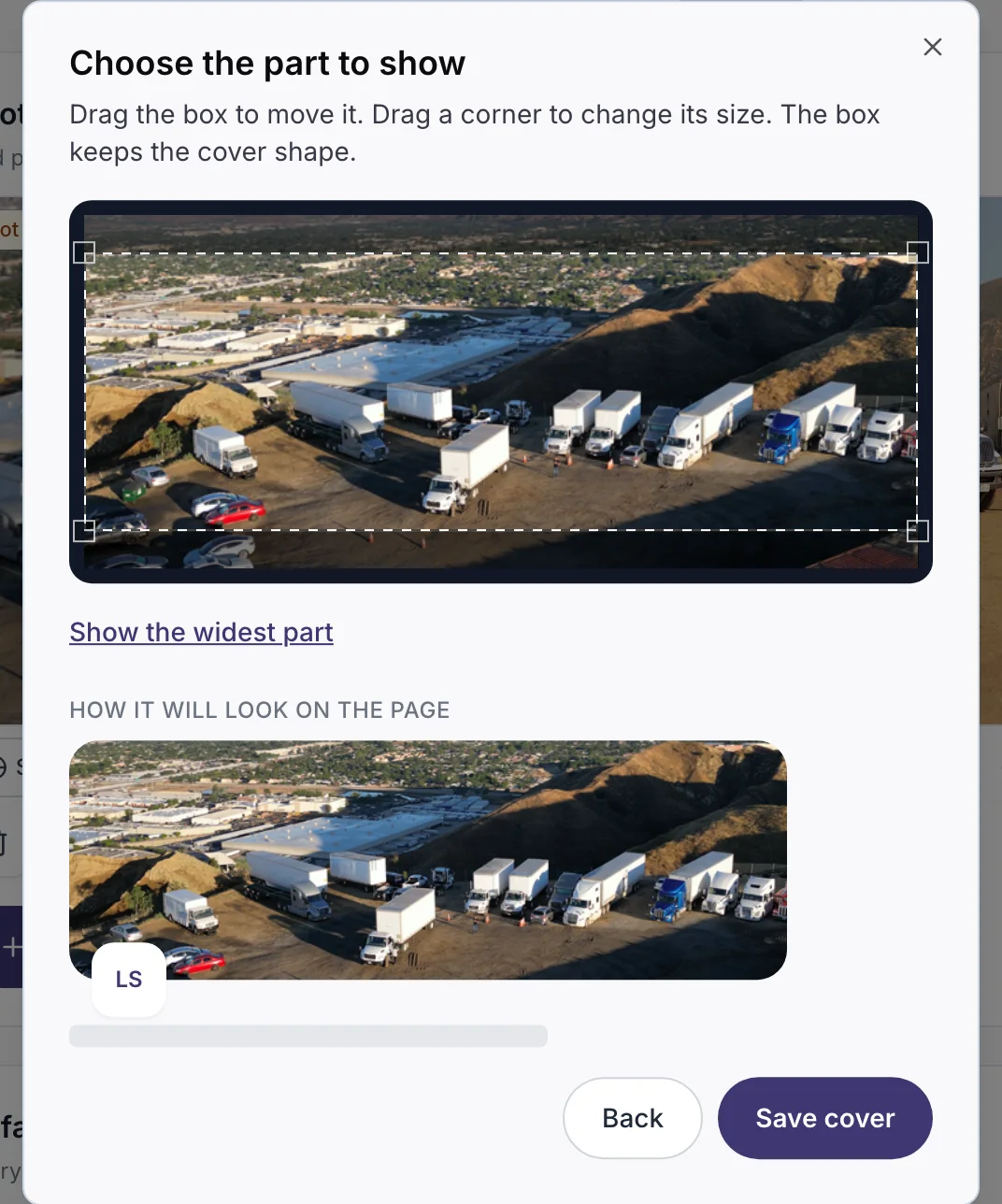 The cover dialog with the Save cover button marked