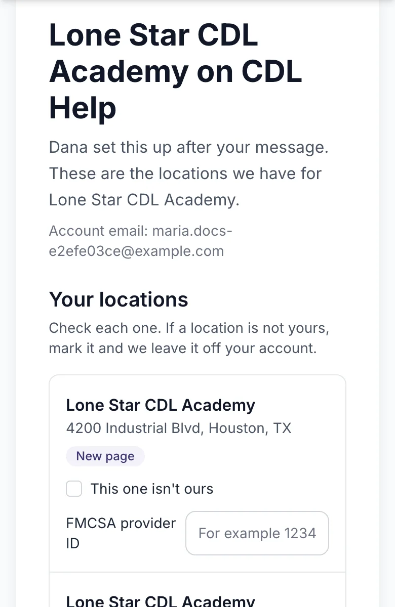 The invitation page on a phone with the list of attached locations marked